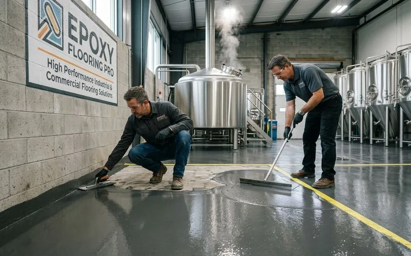 Urethane cement floor installation in brewery