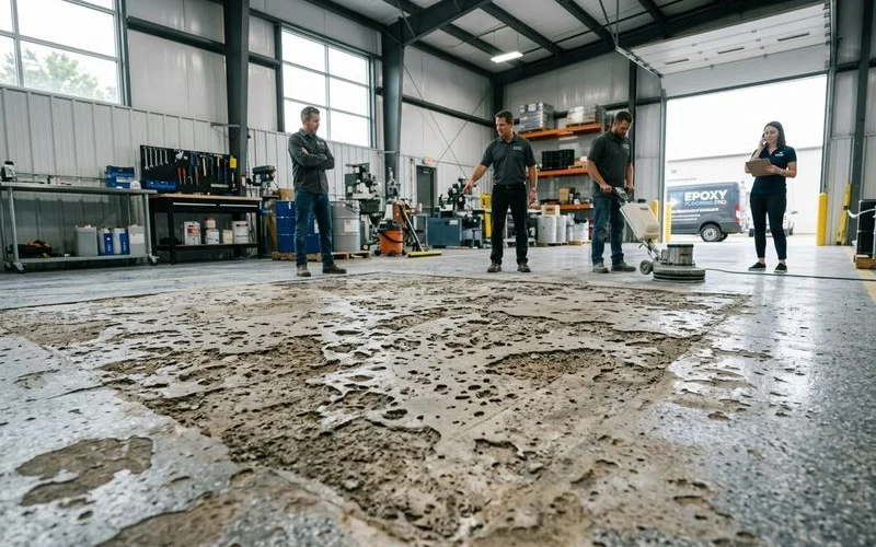 Chemical damage to industrial concrete floor