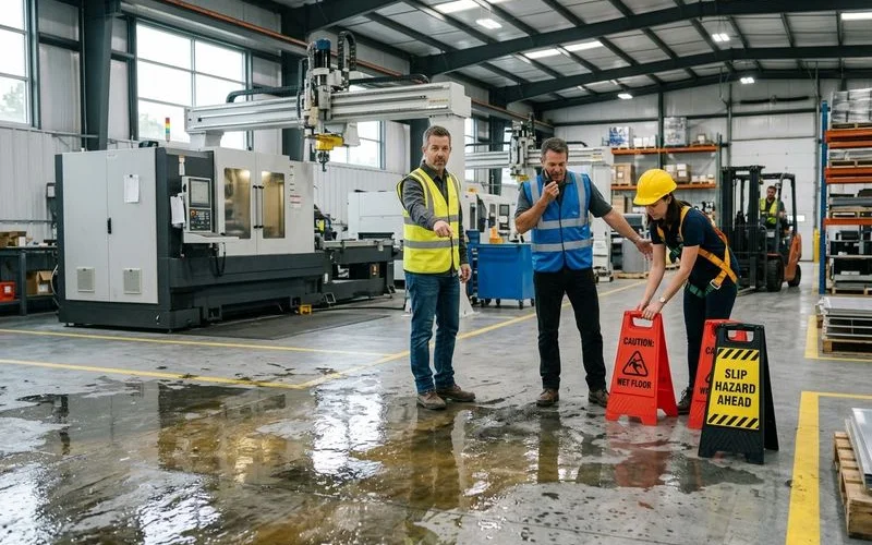 Slippery industrial floor hazard