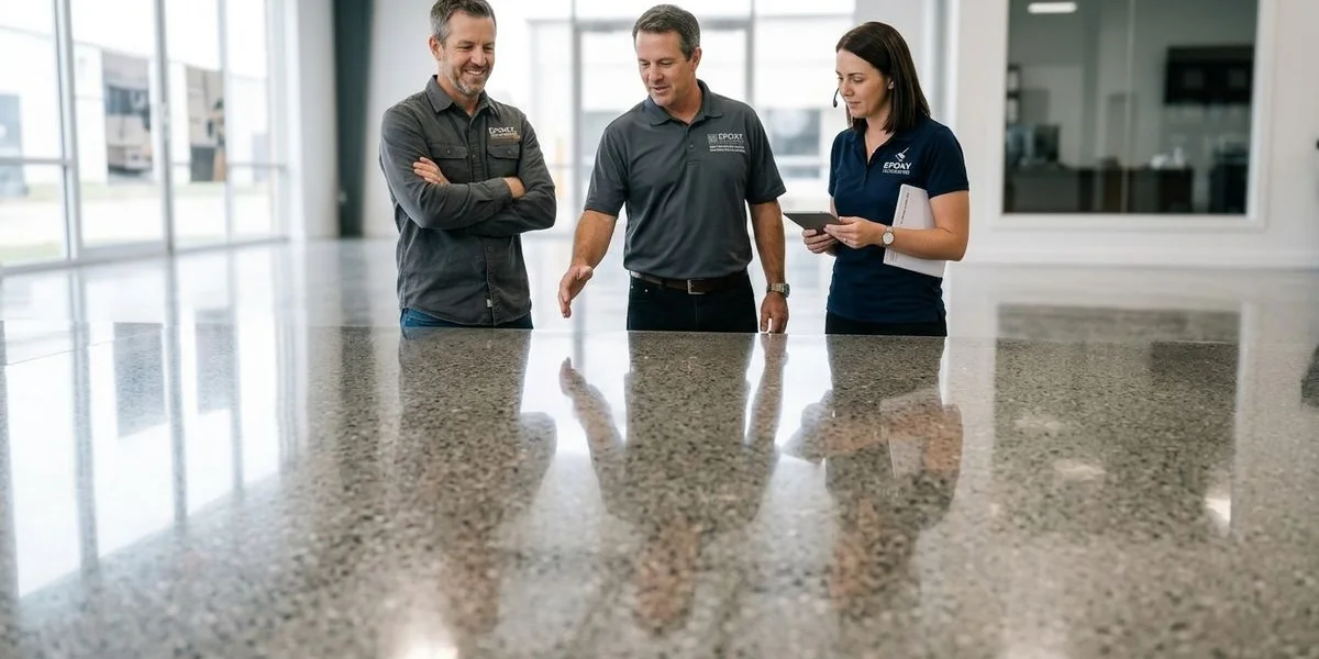 Completed polished concrete floor in retail space