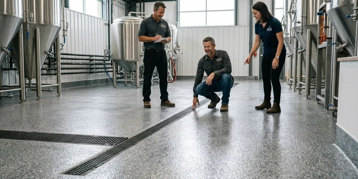 Completed brewery floor with drains