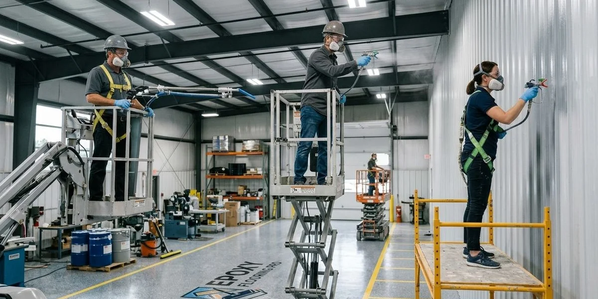 Industrial wall painting in progress