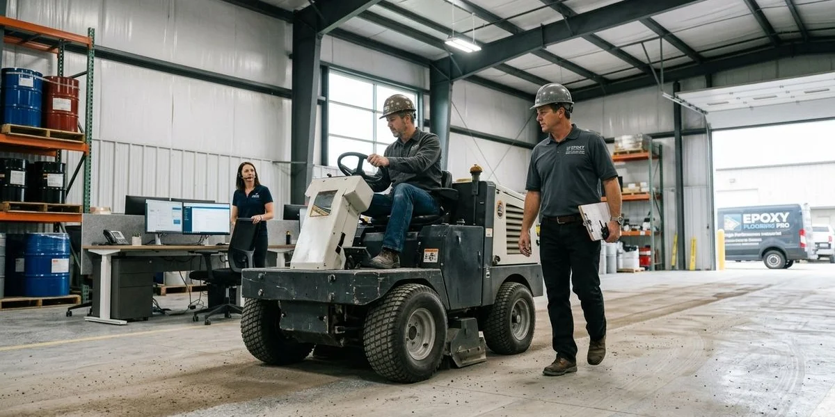 Shot blasting warehouse floor