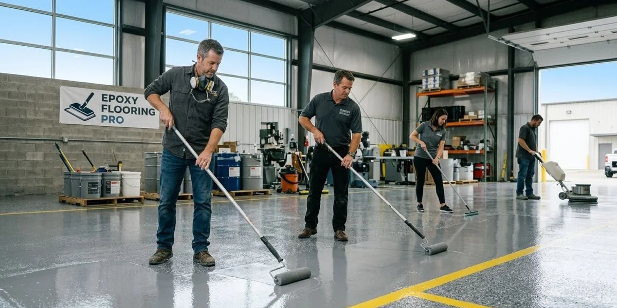 Epoxy coating application in warehouse