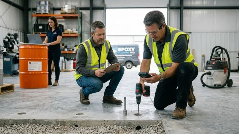 ASTM F2170 relative humidity probe installed in concrete floor slab measuring internal moisture levels before epoxy coating application