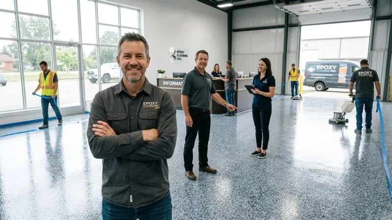 Completed full broadcast vinyl chip flooring in commercial retail space showing uniform coverage and high gloss polyaspartic topcoat