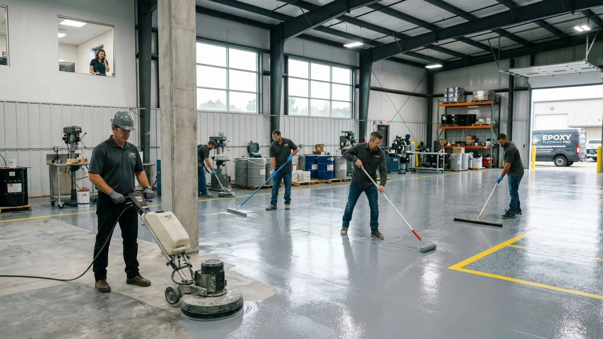 Epoxy Flooring Pro industrial crew applying floor coatings